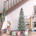 6FT Snow Flocked Pencil Artificial Christmas Tree — 394 Tips, Unlit, Auto - Open, Steel Base, Green & White - Monsta Online