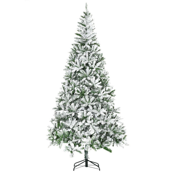 9FT Flocked Artificial Christmas Tree — 1890 Snow Tips, Unlit, Auto - Open, Full Shape, Steel Base - Monsta Online