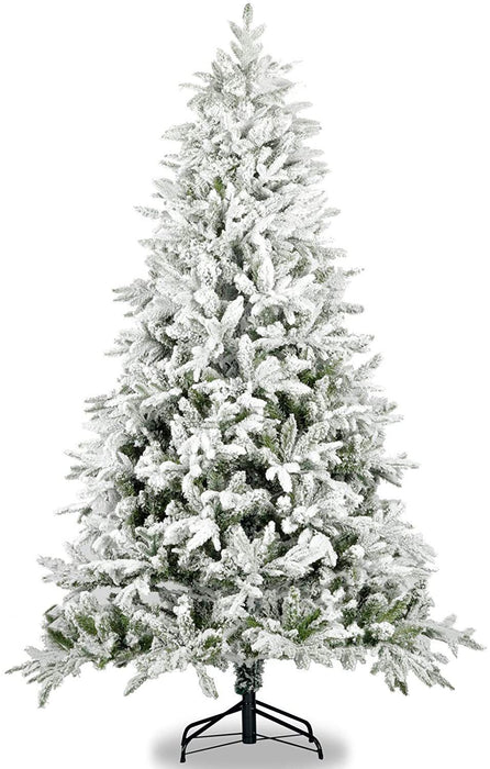 7FT Snow Flocked Artificial Christmas Tree — 1100 Tips, Hinged, Unlit, Metal Stand - Monsta Online