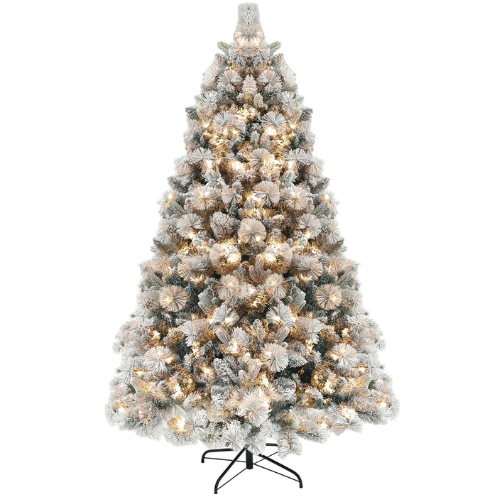 6.5FT Snow Flocked Pre - Lit Artificial Christmas Tree — 350 Warm White Clear Lights, 1107 Tips, UL Listed - Monsta Online