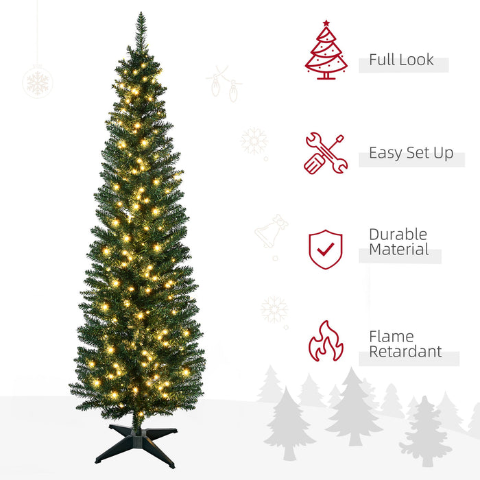6FT Noble Fir Pencil Pre - Lit Artificial Christmas Tree — 200 Warm White LEDs, 390 Tips, Slim Space - Saving - Monsta Online