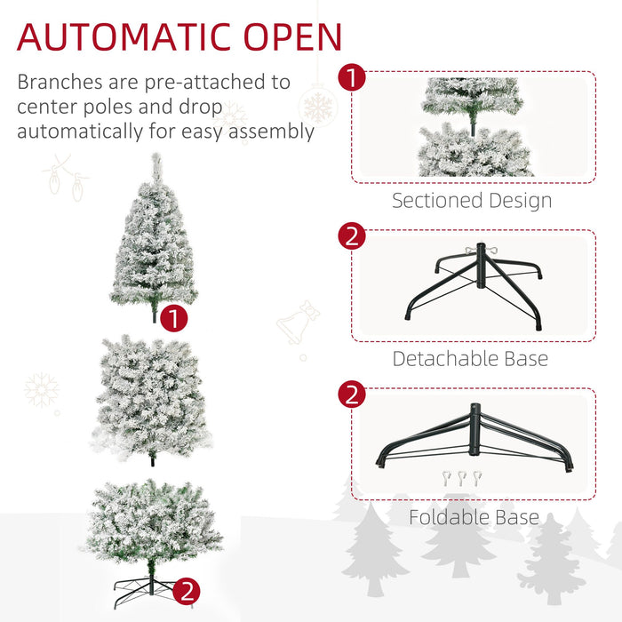 9FT Snow Flocked Pre - Lit Artificial Christmas Tree — 550 Warm White LEDs, 988 Tips, Hinged, Steel Base - Monsta Online