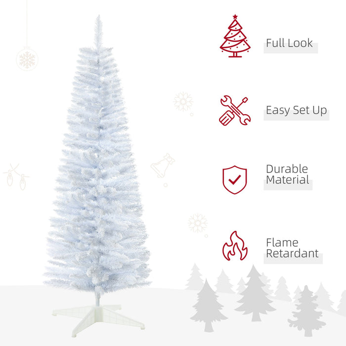 5FT White Snow Flocked Pencil Artificial Christmas Tree — 294 Tips, Unlit, Slim Space - Saving, Metal Base - Monsta Online