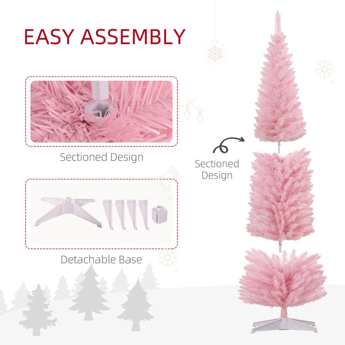 8FT Pink Pencil Artificial Christmas Tree — 618 Tips, Slim Space - Saving, Plastic Stand - Monsta Online