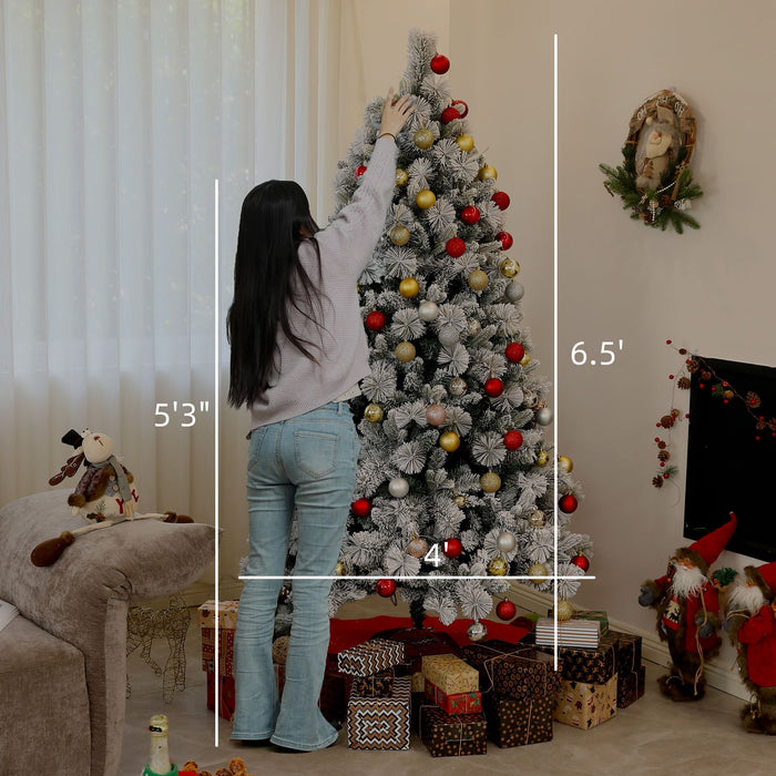 6.5FT Snow Flocked Pre - Lit Artificial Christmas Tree — 350 Warm White Clear Lights, 1107 Tips, UL Listed - Monsta Online