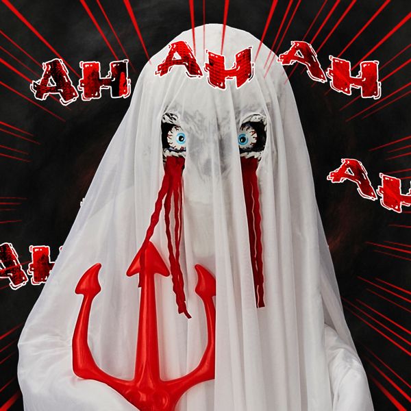 4.3ft Sound - Activated Halloween Animatronic Ghost with Trident – Green Lights and Creepy Sounds - Monsta Online