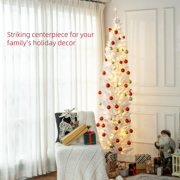 8FT White Pencil Pre - Lit Artificial Christmas Tree — 300 Warm White LEDs, 618 Tips, Slim Space - Saving - Monsta Online