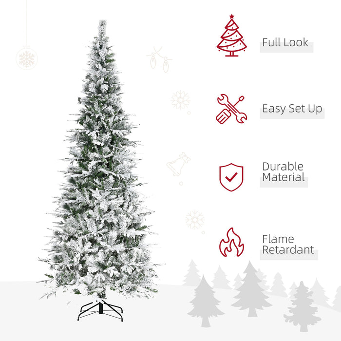 9FT Flocked Artificial Christmas Tree — 1159 Snow Pine Tips, Unlit, Auto - Open, Realistic, Metal Base - Monsta Online