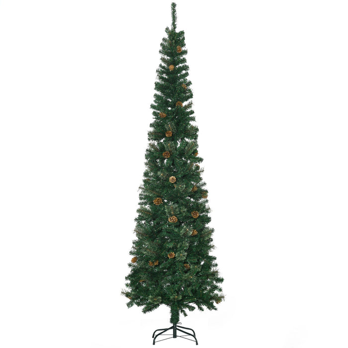 7.5FT Pencil Artificial Christmas Tree — 706 Tips with Pine Cones, Pine Needles, Unlit, Metal Base - Monsta Online
