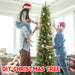7FT Pre - Lit Pencil Artificial Christmas Tree — 200 Warm White LED, Slim, 469 Tips, Metal Stand - Monsta Online