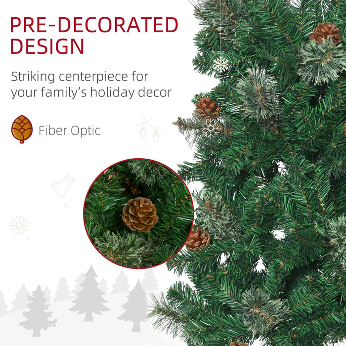 6.5FT Pencil Artificial Christmas Tree — 556 Tips with Pine Cones, Pine Needles, Unlit, Metal Base - Monsta Online