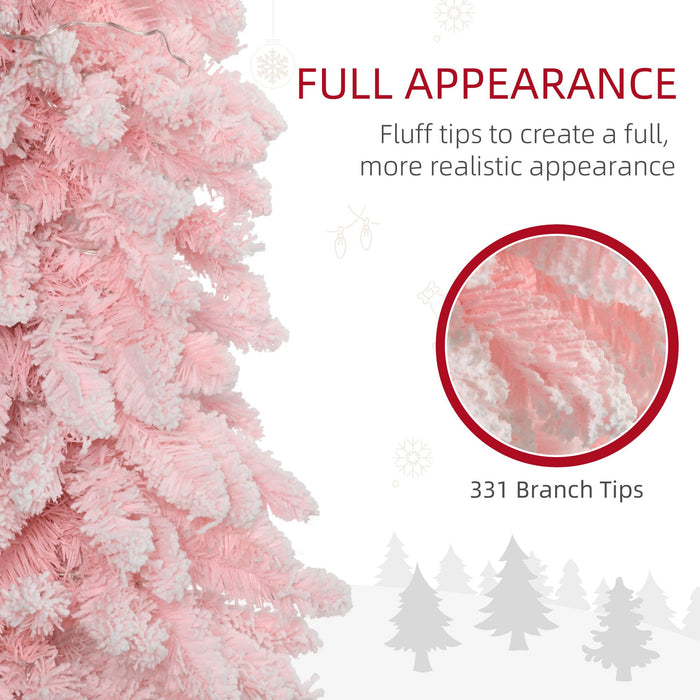 7FT Pink Snow Flocked Pencil Pre - Lit Artificial Christmas Tree — 250 Warm White LEDs, 331 Tips, Downswept - Monsta Online