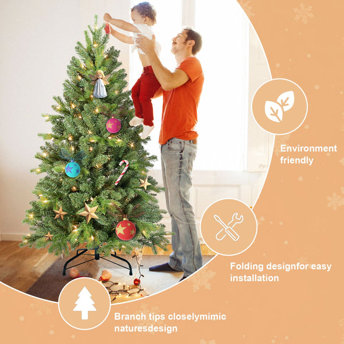 5FT Pre - Lit Artificial Christmas Tree — 250 Warm LED, 756 Tips, PE+PVC, Hinged, Metal Stand - Monsta Online