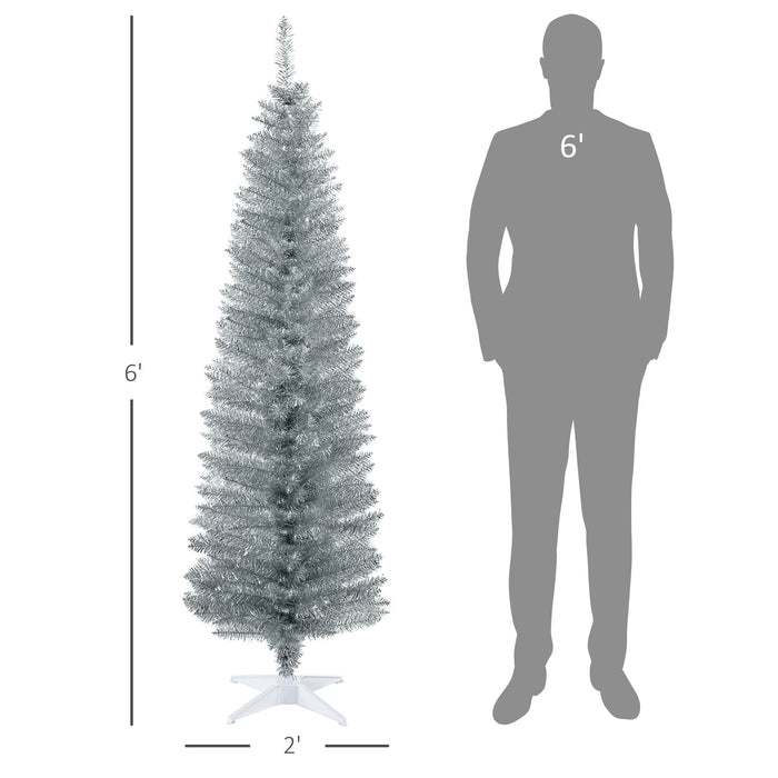 6FT Silver Pencil Artificial Christmas Tree — 390 Tips, Unlit, Slim, Plastic Stand - Monsta Online