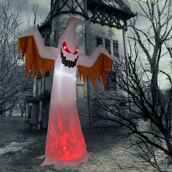 12FT Halloween Inflatable Ghost with Red Eyes and Flame LED Lights - Monsta Online