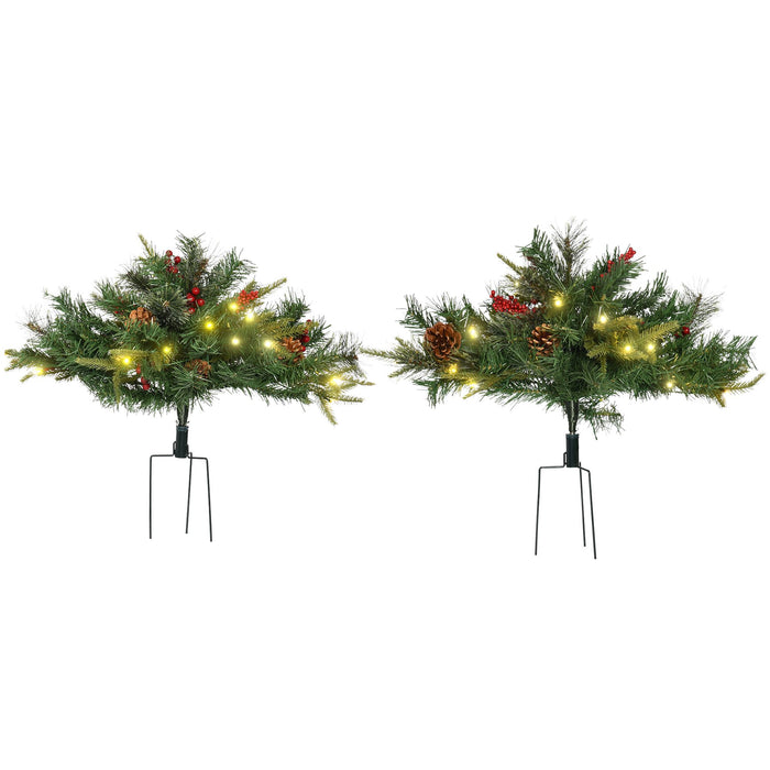 2FT Pre - Lit Artificial Christmas Tree 2 - Pack — 24 Warm White LEDs, Cordless, Red Berries, Pine Cones - Monsta Online