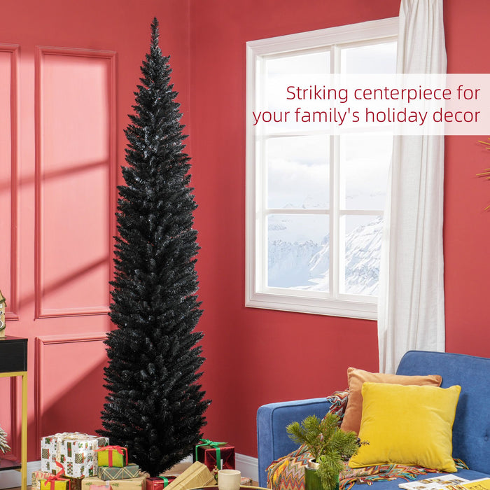 8FT Black Pencil Artificial Christmas Tree — 618 Tips, Unlit, Slim Skinny, Space - Saving, Plastic Base - Monsta Online