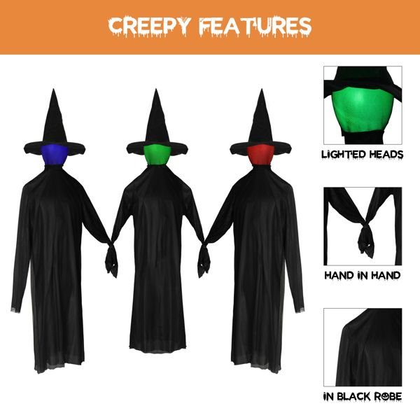 5.2ft Sound Activated Halloween Animatronic Black Witch – with Color - Changing LED Head and Creepy Sounds - Monsta Online