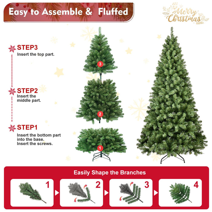 7FT Pre - Lit Artificial Christmas Tree — 400 UL Lights, Memory Wire, 1072 Tips, Auto - Unfold, Metal Stand - Monsta Online