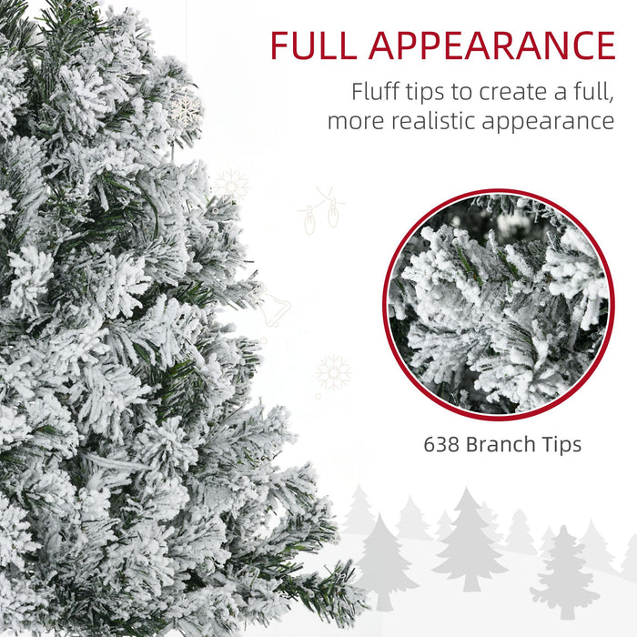 6FT Snow Flocked Pre - Lit Artificial Christmas Tree — 220 Warm White LEDs, 638 Tips, Auto - Open, Wide Leaves - Monsta Online