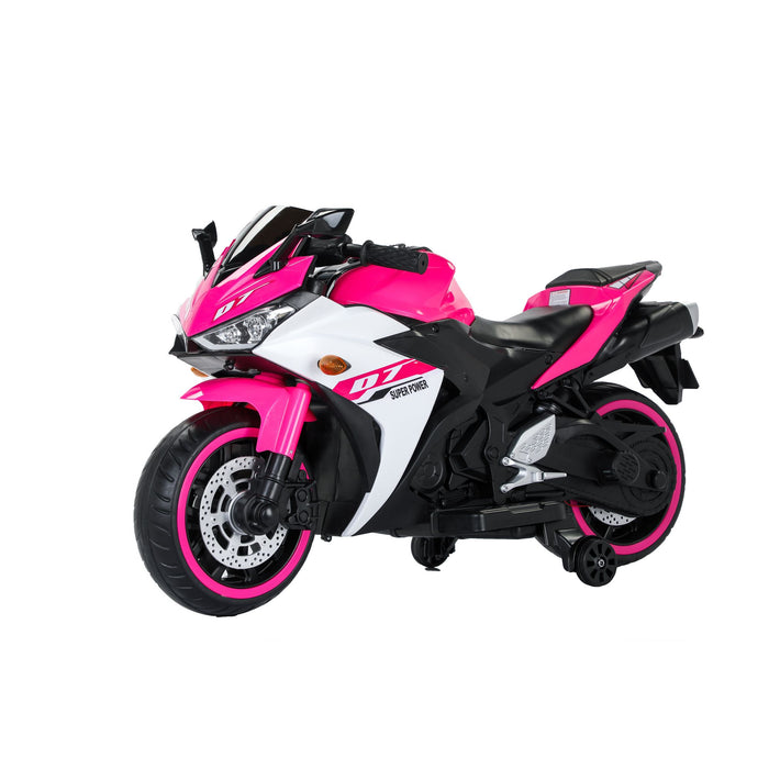 12V Electric Ride - On Pink Motorcycle with Throttle and Lighted Training Wheels - Monsta Online