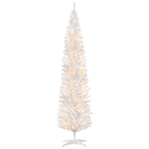 8FT White Pencil Pre - Lit Artificial Christmas Tree — 300 Warm White LEDs, 618 Tips, Slim Space - Saving - Monsta Online