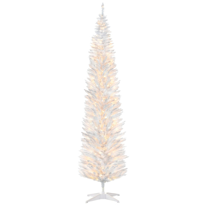 8FT White Pencil Pre - Lit Artificial Christmas Tree — 300 Warm White LEDs, 618 Tips, Slim Space - Saving - Monsta Online