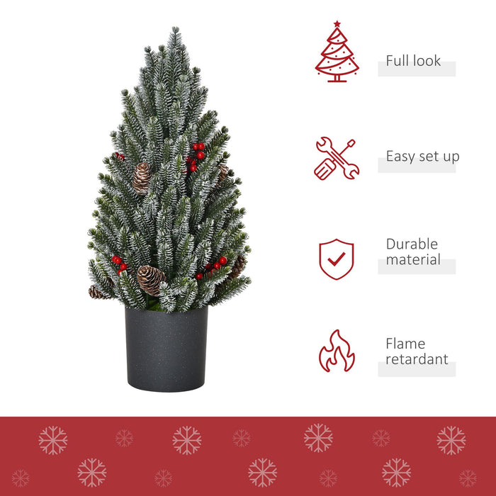 1.5FT Tabletop Snow Flocked Artificial Christmas Tree — 170 Tips, Red Berries, Pine Cones, No Assembly - Monsta Online