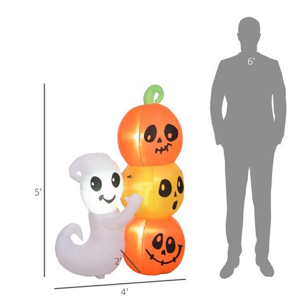 5 FT Halloween Inflatable Ghost & Pumpkin with LED Lights - Monsta Online