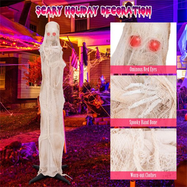 6ft Animatronic Halloween Mummy – Sound Activated with Red LED Glowing Eyes and Posable Body - Monsta Online