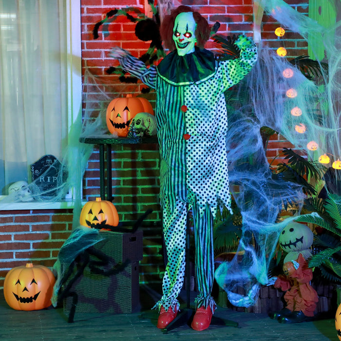 6ft Animatronic Halloween Clown – Sound Activated Red Haired Creepy Standing Prop, Creepy Sounds and Glowing LED Eyes - Monsta Online