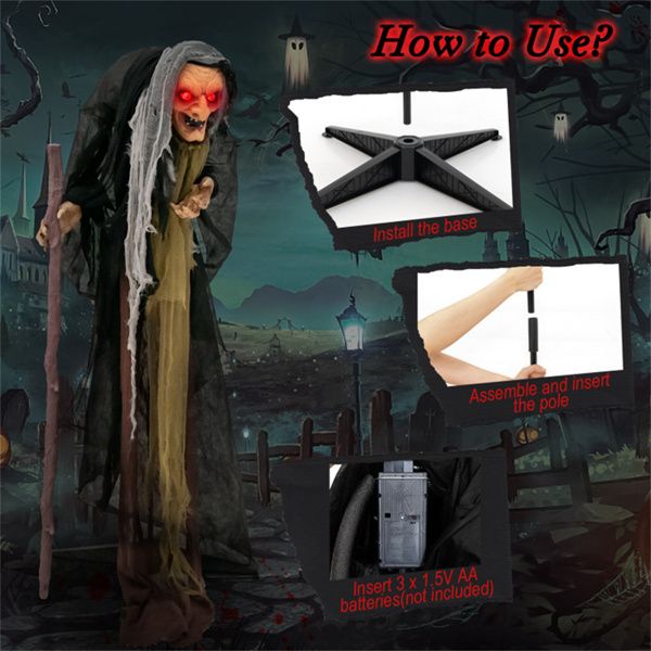 5ft Sound Motion Activated Animated Witch - Red Light - Up Eyes and Posable Arms - Monsta Online