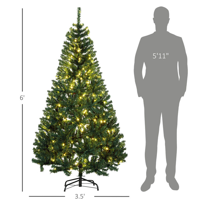 6FT Pre - Lit Artificial Christmas Tree — 250 Warm White LED Lights, 1000 Tips, Hinged, Metal Base - Monsta Online