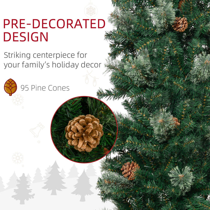 9.5FT Pencil Artificial Christmas Tree — 1132 Tips with Pine Cones, Pine Needles, Unlit, Metal Base - Monsta Online