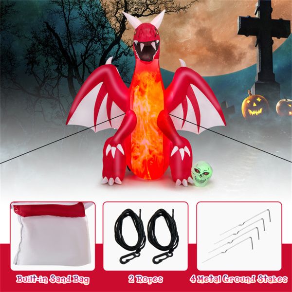 8FT Halloween Inflatable Dragon with Flame Effect and LED Lights - Monsta Online