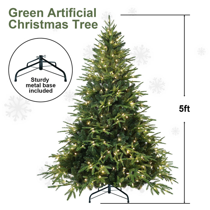 5FT Pre - Lit Artificial Christmas Tree — 1528 PE/PVC Tips, 300 UL Lights, Foldable Base - Monsta Online