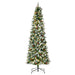 7.5FT Slim Snow Flocked Pre - Lit Artificial Christmas Tree — 350 Warm White LEDs, Pine Cones, Red Berries, 1075 Tips - Monsta Online