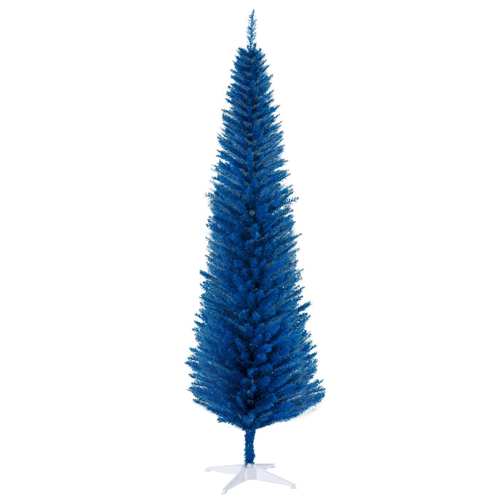 7FT Blue Pencil Artificial Christmas Tree — 499 Tips, Unlit, Slim Space - Saving, Realistic, Plastic Base - Monsta Online