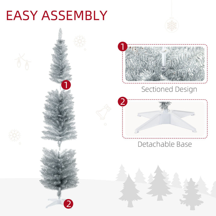 7FT Silver Pencil Artificial Christmas Tree — 499 Tips, Unlit, Slim Space - Saving, Plastic Stand - Monsta Online