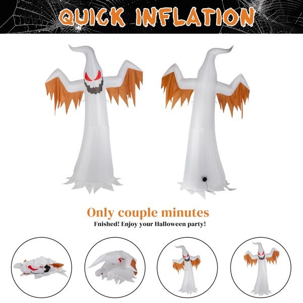12FT Halloween Inflatable Ghost with Red Eyes and Flame LED Lights - Monsta Online