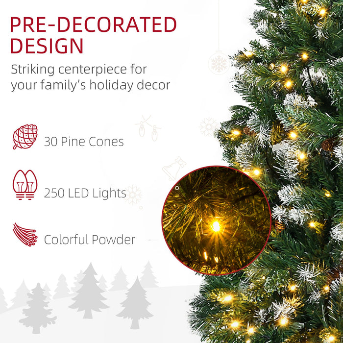 6FT Slim Pre - Lit Artificial Christmas Tree — 250 Warm White LEDs, 703 Tips, Snow - Dipped Branches, Pinecones, Auto - Open - Monsta Online