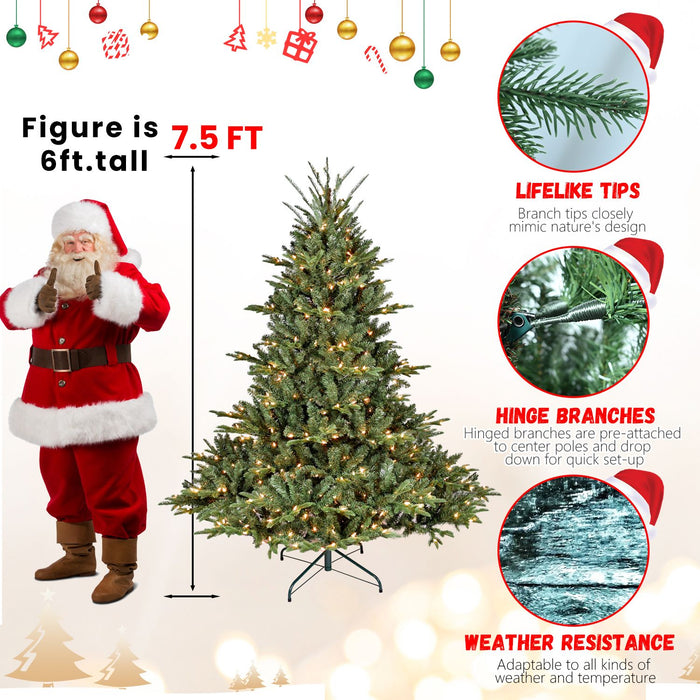 7.5FT Pre - Lit Full Artificial Christmas Tree — 850 UL Lights, 2441 Tips, Wide Base, Hinged, Metal Stand - Monsta Online