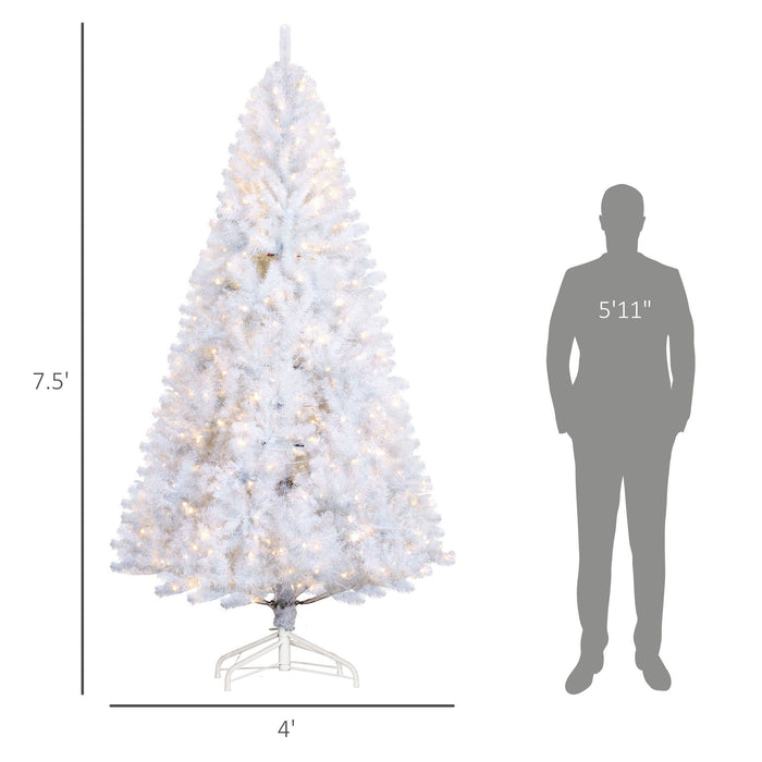 7.5FT White Pre - Lit Artificial Christmas Tree — 500 Warm White LED Lights, 1346 Tips, Hinged, Metal Base - Monsta Online