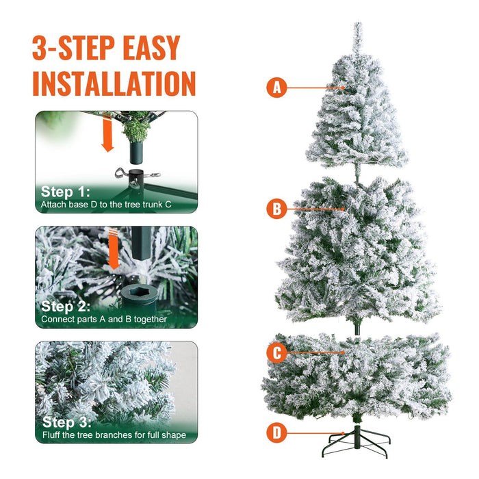 7.5FT Pre - Lit Snow - Flocked Artificial Christmas Tree — 1346 Tips, 550 LEDs, Metal Base - Monsta Online