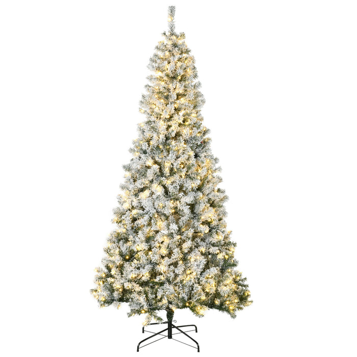 7.5FT Snow Flocked Pre - Lit Artificial Christmas Tree — 500 Warm White LEDs, 1188 Tips, Auto - Open Hinged, Steel Base - Monsta Online