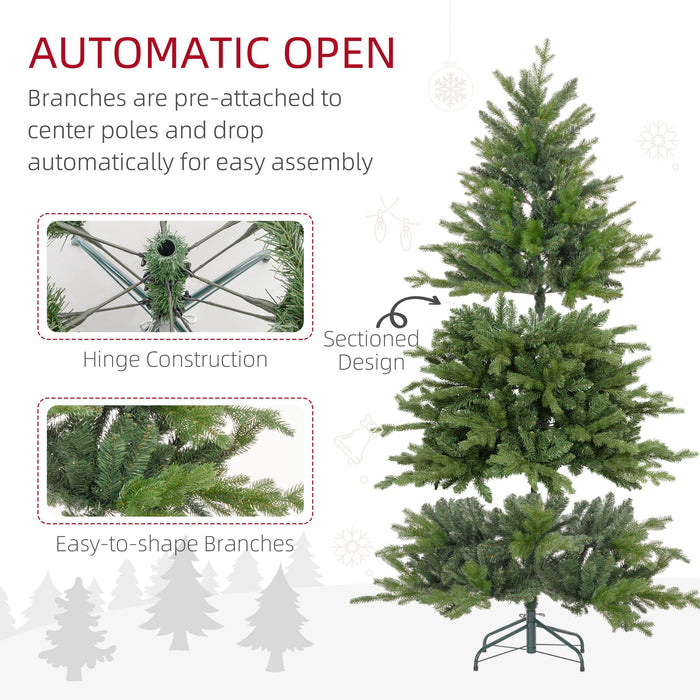 6FT Flocked Artificial Christmas Tree — 1821 Tips, Unlit, Auto - Open Hinged, Wide Full Shape, Metal Base - Monsta Online