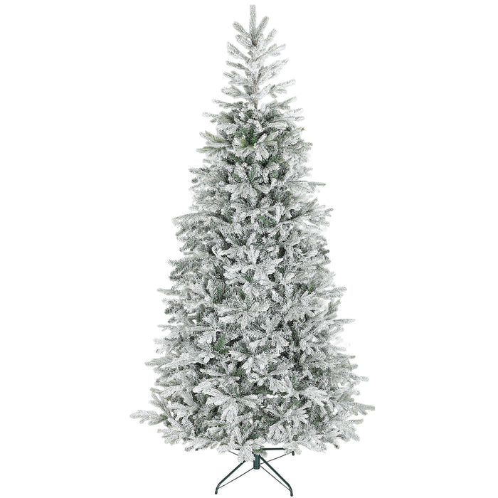 9FT Snow Flocked Full Spruce Artificial Christmas Tree — 2514 Tips, Auto - Open Hinged, Unlit, Metal Base - Monsta Online