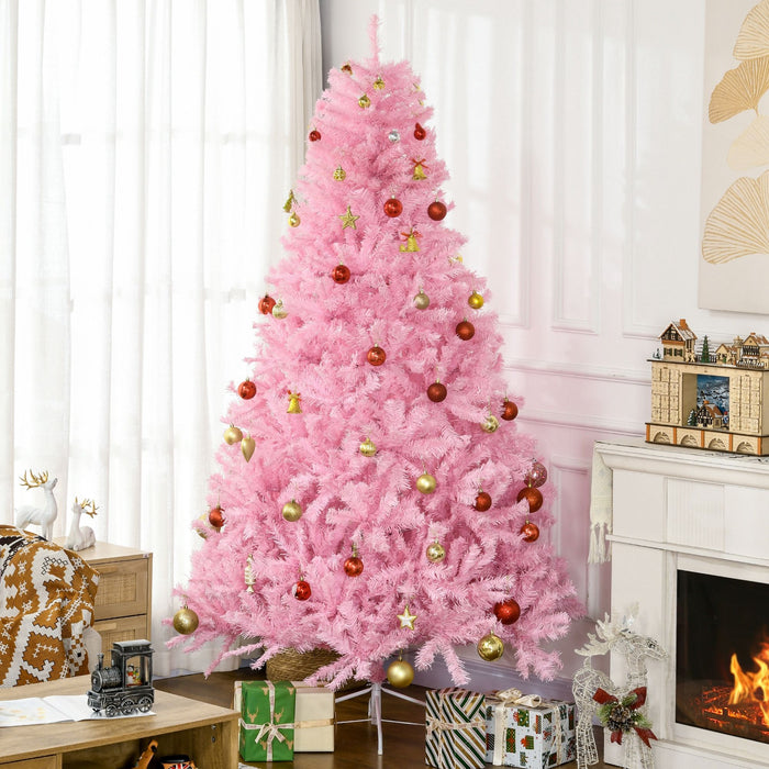 7FT Pink Artificial Christmas Tree — 1288 Tips, Unlit, Wide Shape, Auto - Open Hinged, Steel Base - Monsta Online