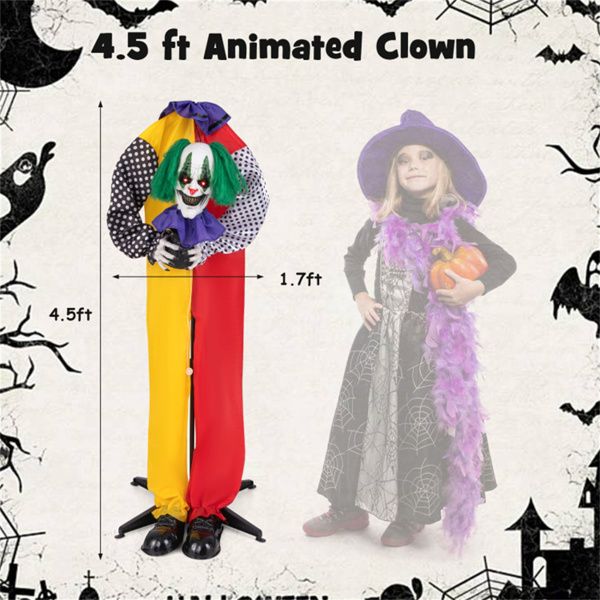 4.5ft Animatronic Halloween Clown – Sound Activated with LED Eyes, Posable Head and Arms, Creepy Phrases - Monsta Online