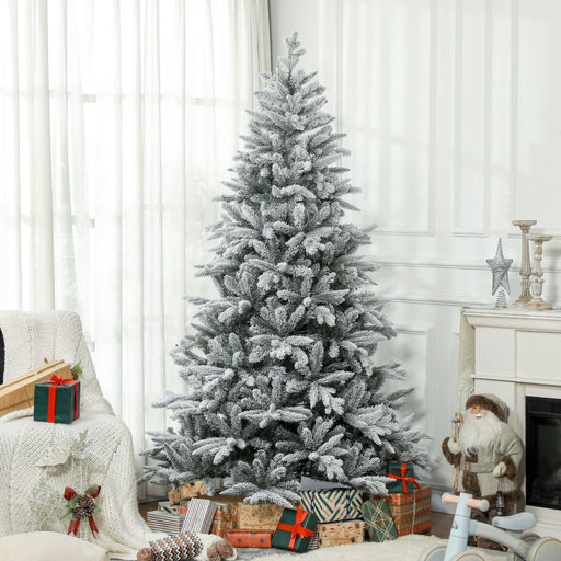 7FT Snow Flocked Artificial Christmas Tree — 1401 Tips, Auto - Open Hinged, Metal Stand - Monsta Online